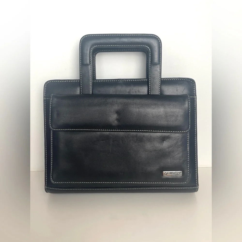 2009 Franklin Covey LEATHER Planner Organizer 7 Ring Insert Handle 10.25” UNUSED